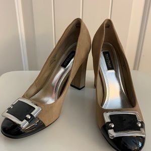 WHBM tan suede Spectator pumps
